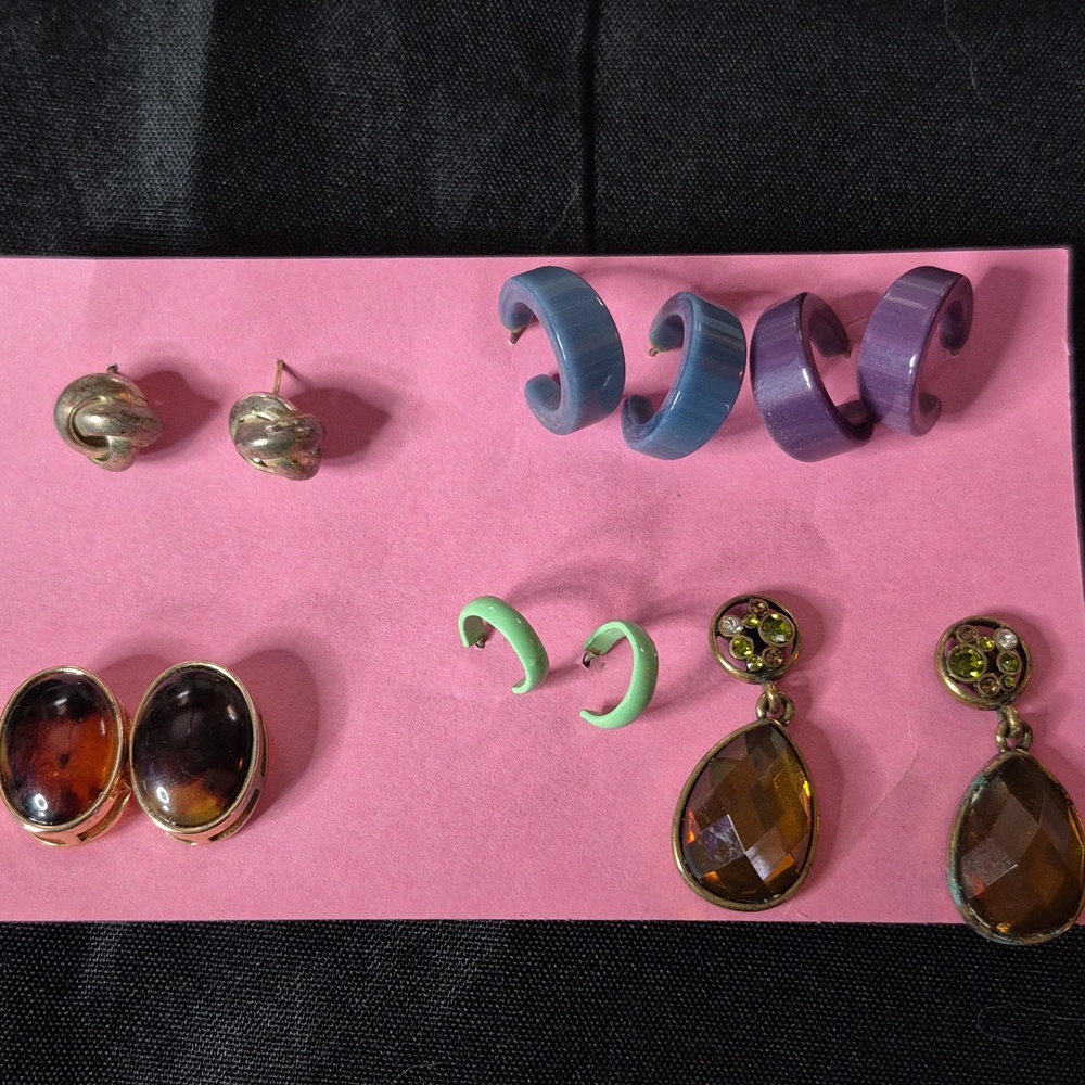 Assorted Vintage Women’s Earring Set in Purple, Blue, Green, Amber and Gold